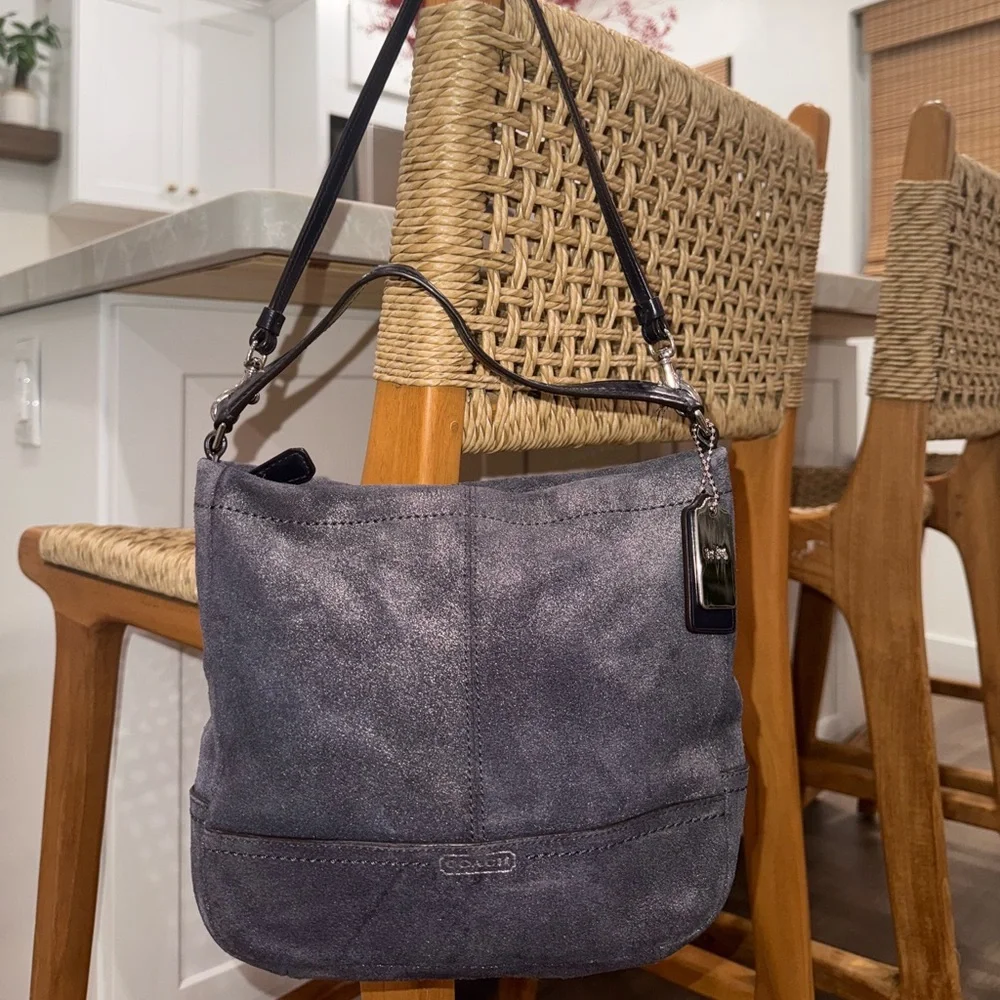Coach Parkside Hobo Gray Shimmery Brushed Leather Shoulder Crossbody Bag #36897E